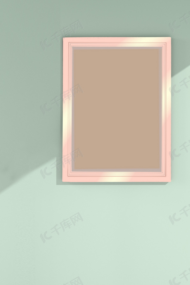 彩粉色金属相框绿色背景
