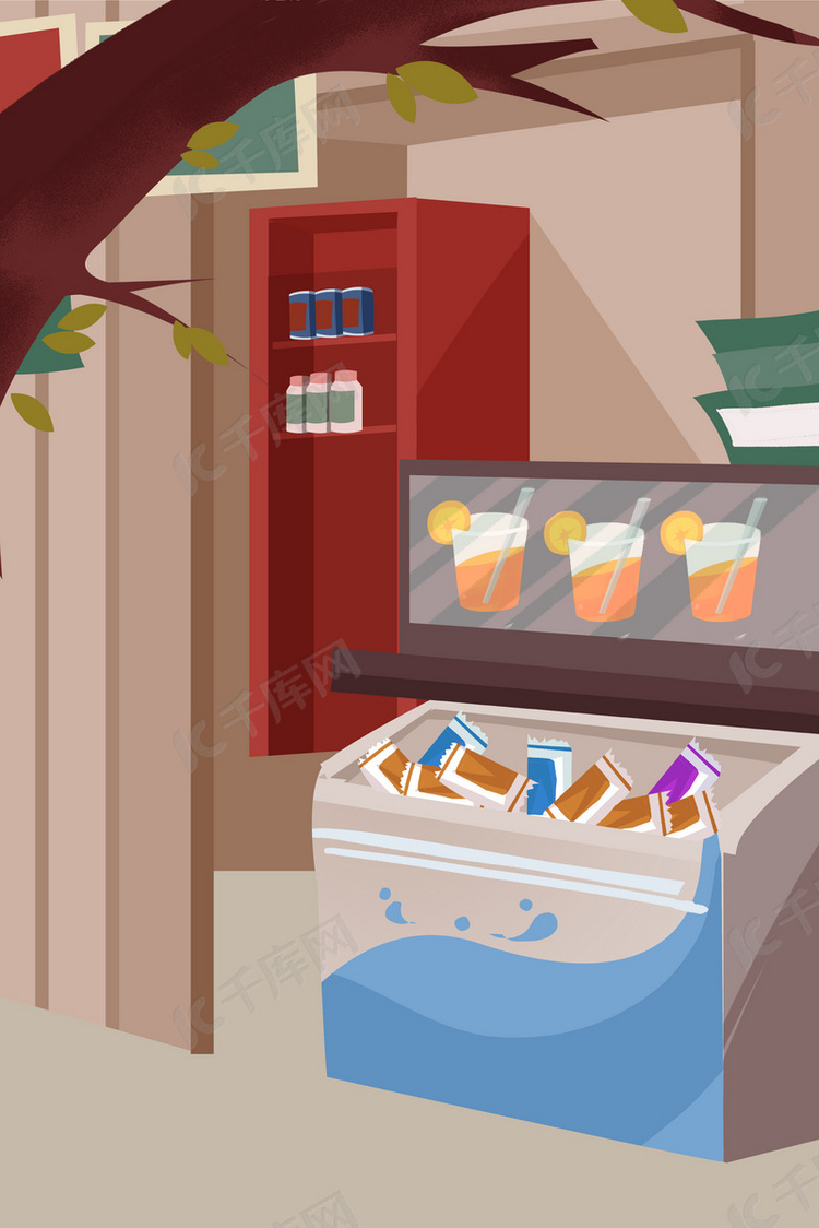 夏季饮品饮料冰箱背景图