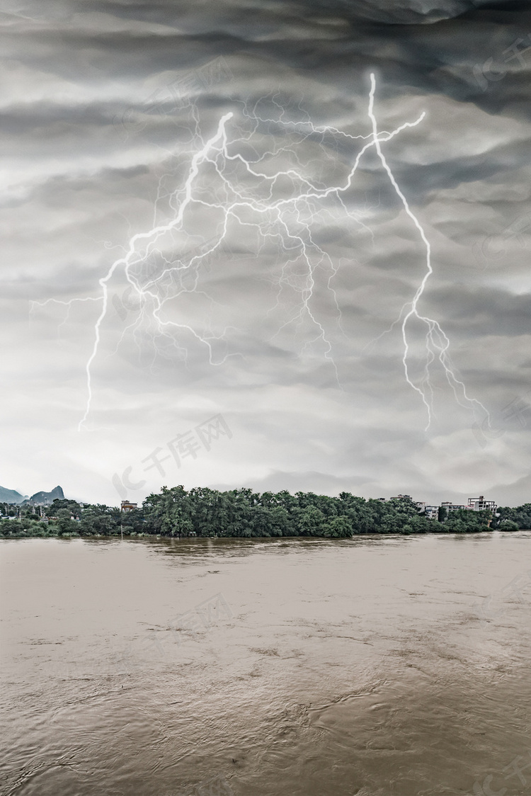 抗洪救灾暴雨闪电洪水背景