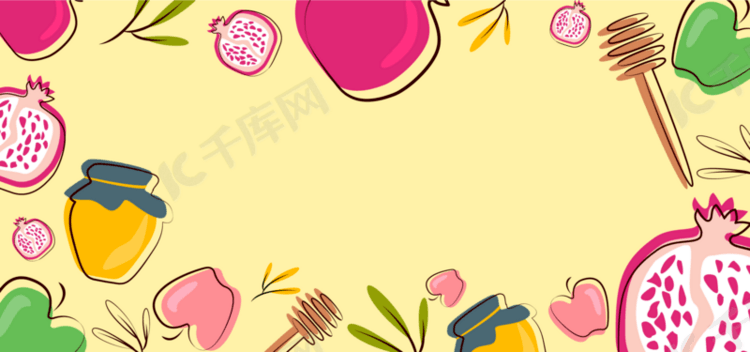 黄色卡通植物线条边框背景