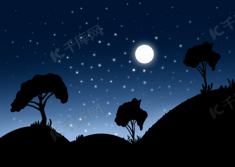 森林森蓝色星空山夜背景