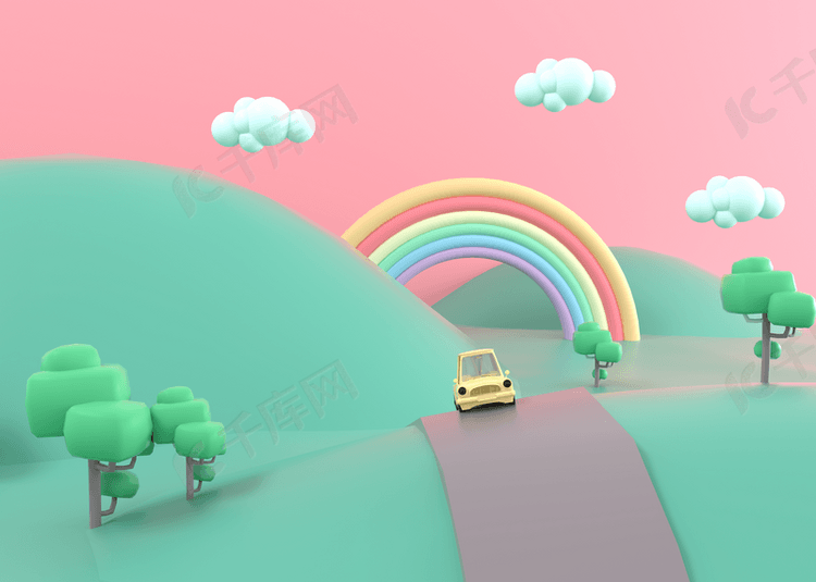 彩虹与山脉柔和的背景3d渲染