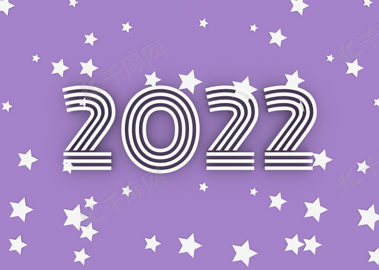 3d蓝紫色背景2022白色小星星