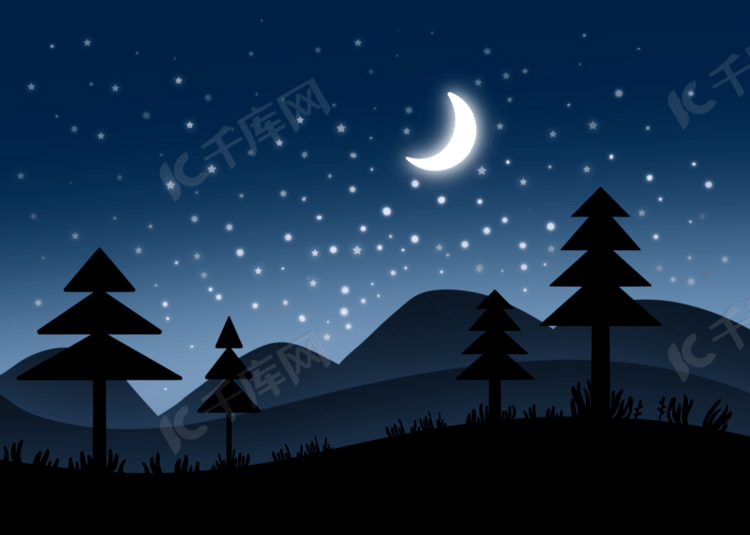 深蓝色星空森林山夜背景