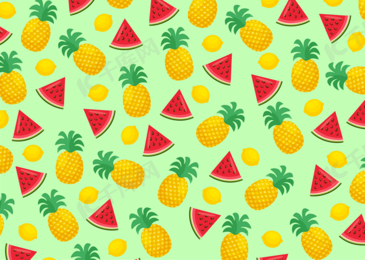 好吃的菠萝和西瓜夏季水果插画