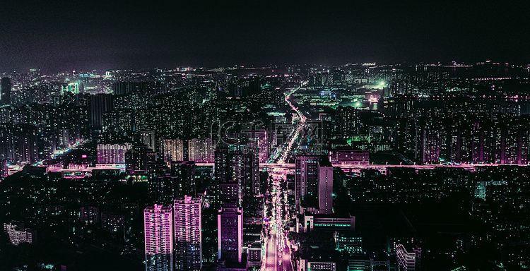 武汉民族大道赛博朋克夜景摄影图