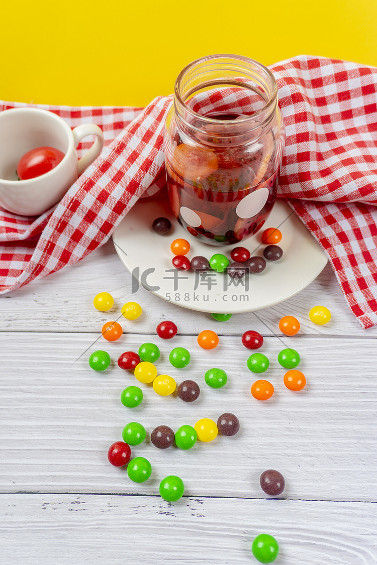 饮食美味糖果饮品红色格子布摄影