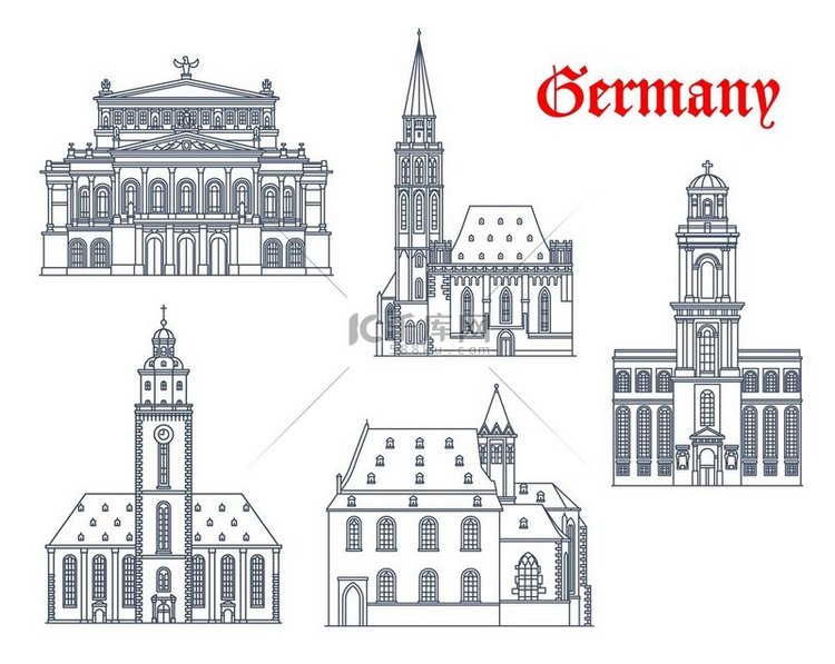 德国、法兰克福建筑和旅游地标、