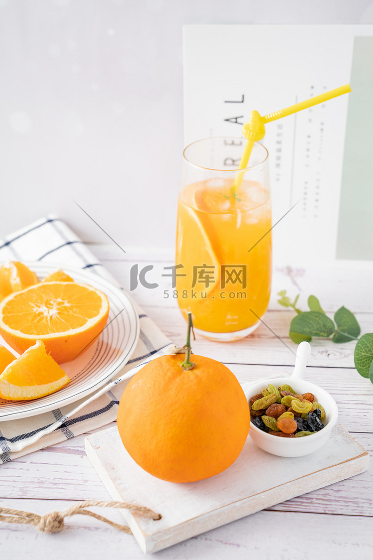 水果果汁橙子橙汁食品摄影图配图