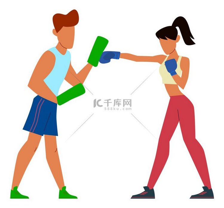 与战斗教练一起戴手套的女子拳击