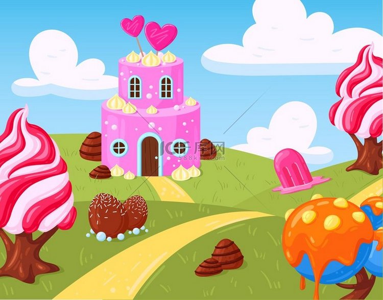 卡通幻想甜糖果地景观手机游戏元