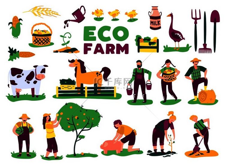 生态农业收获集与农场动物植物的