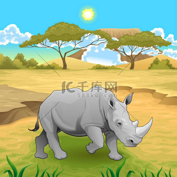 非洲犀牛的景观.