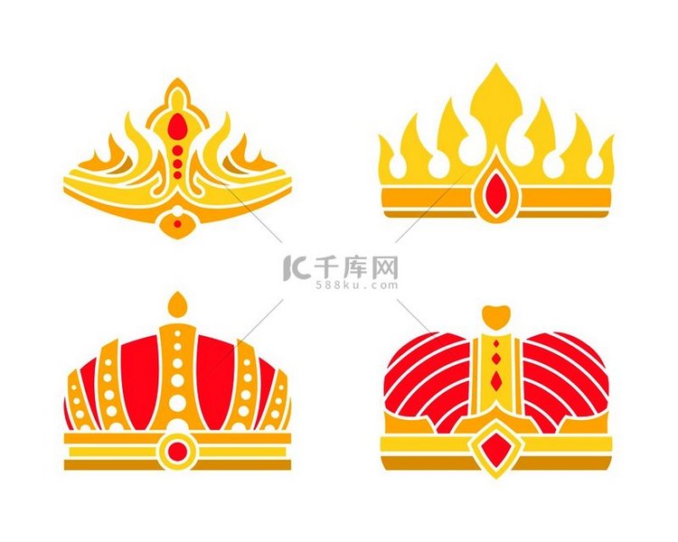 标准和不寻常设计的金色纹章王冠