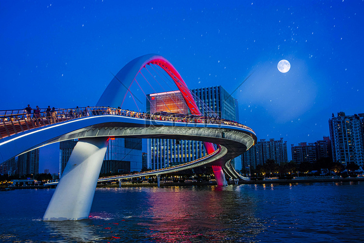 广州珠江海心步行桥网红桥夜景摄
