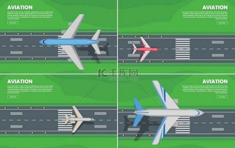 航空概念横幅客机在机场跑道上降