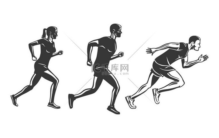 跑步者系列轮廓男子和女子赛跑运