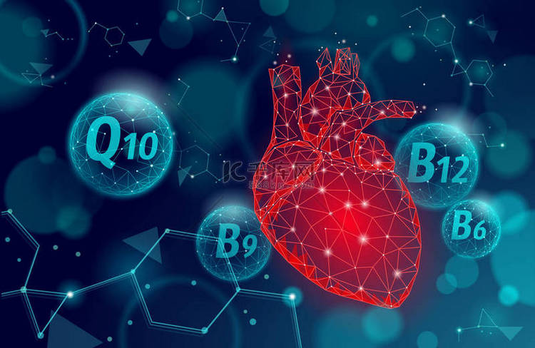 健康人类心脏3D维生素低多聚。