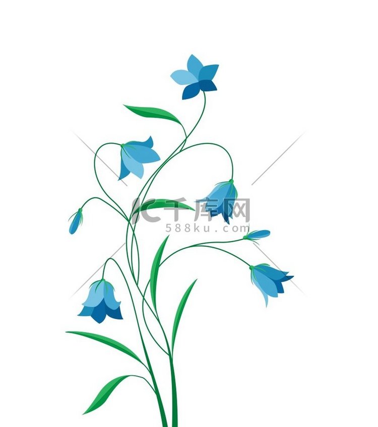 夏花矢量图蓝色钟形花朵夏季花朵
