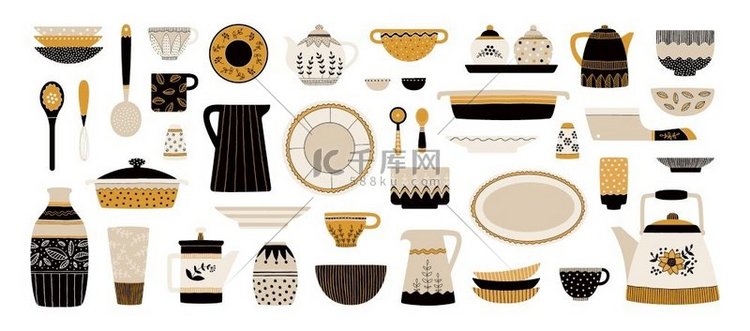 菜厨房陶瓷陶器卡通瓷盘和杯子装