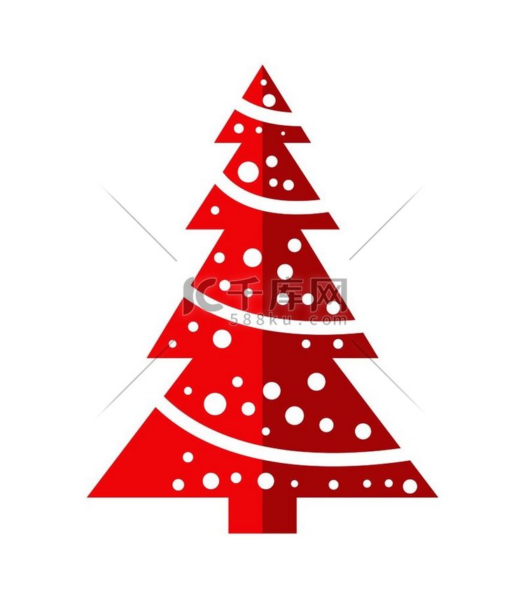 冬季红色圣诞树图标在线性风格与