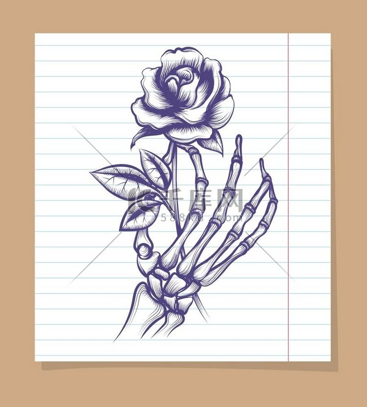 用玫瑰勾勒出骷髅手臂线条页面上