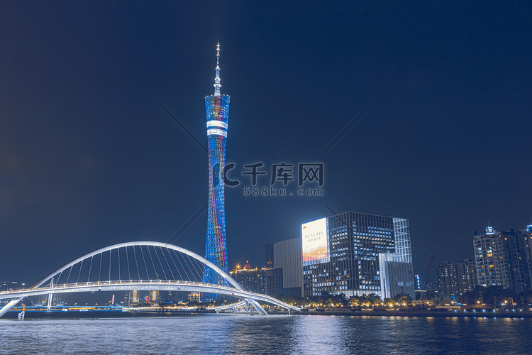 城市夜景广州塔地标实拍摄影图配