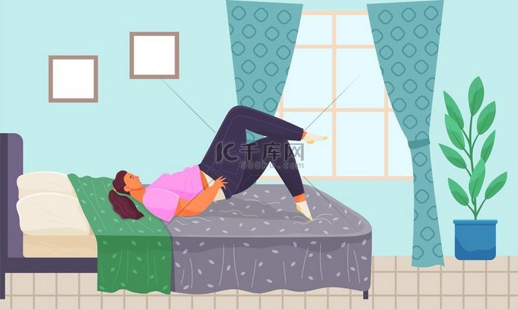 胖女孩穿着紧身牛仔裤躺在床上，