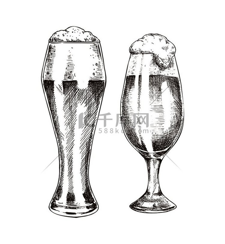 一对啤酒高脚杯与泡沫啤酒图形艺