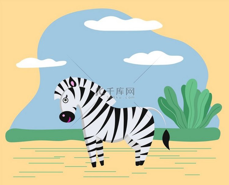 斑马站在野生动物园或大草原上。