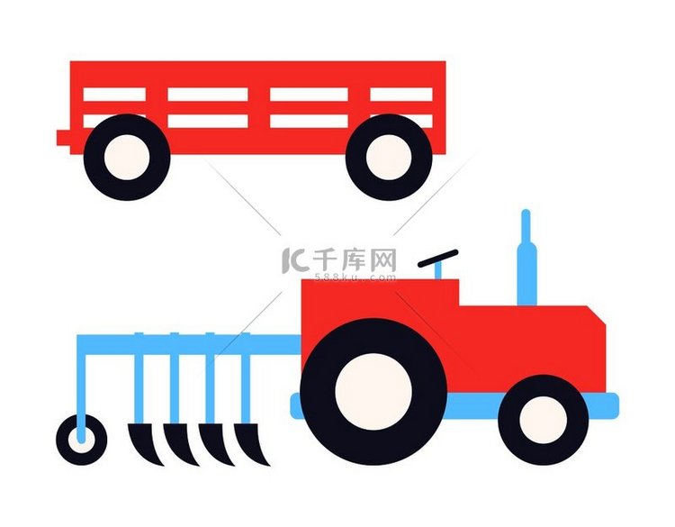 农用电动犁拖拉机集农业图标带地