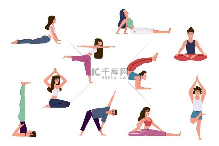 瑜伽爱好者一群男性和女性在健身