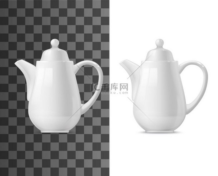 茶或咖啡壶矢量模型白色陶瓷或瓷