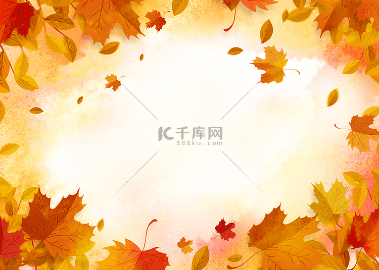 树叶秋季水彩手绘叶片边框背景