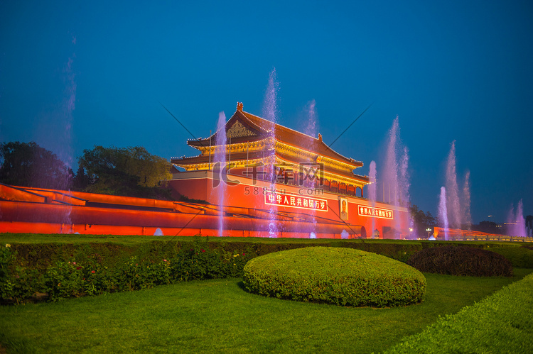 北京夜景天安门街道古迹摄影图配