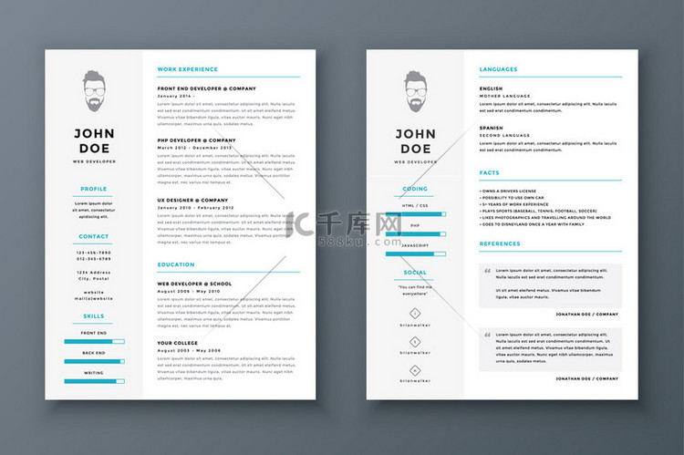 履历和简历矢量模板。令人敬畏的