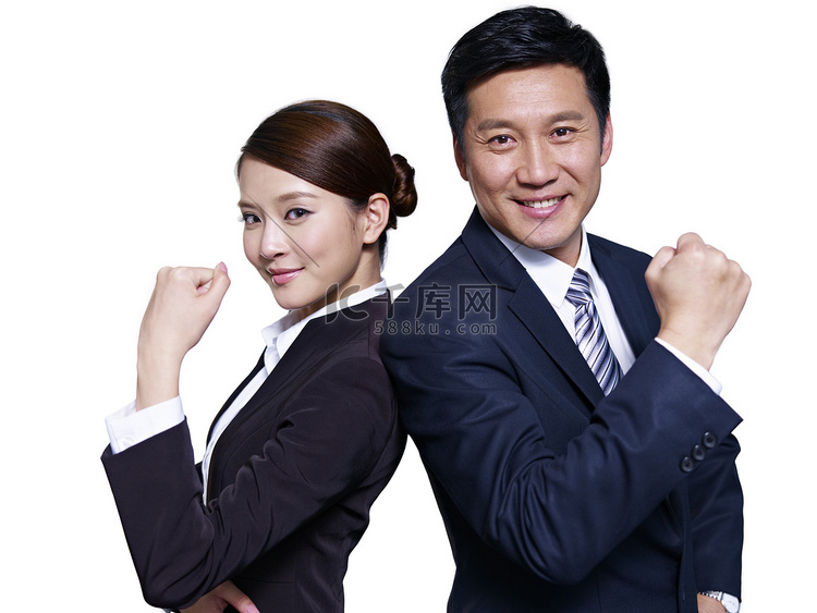 握拳加油的亚洲职场商业男女人士
