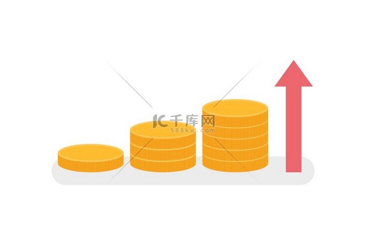 金币收入增长孤立箭头显示利润矢