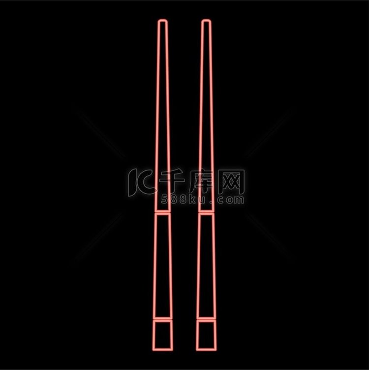 霓虹灯中式筷子红色矢量插图图像