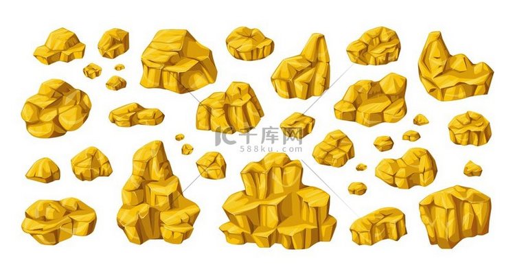 金块卡通金矿巨石黄色金属矿石中