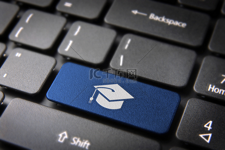 蓝色毕业键盘键教育背景
