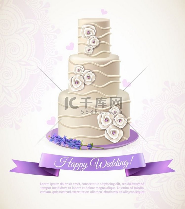 婚礼蛋糕插图婚礼白色蛋糕与装饰