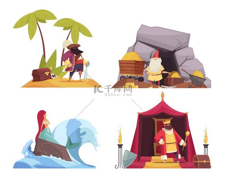 童话人物概念图标设置海盗和美人