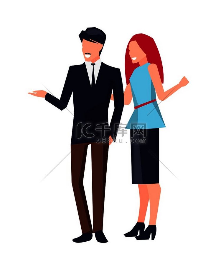 一对夫妇站着说话，男人穿着棕色