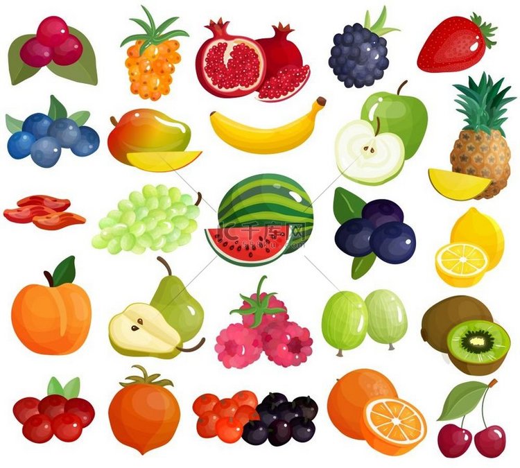水果浆果彩色图标系列新鲜的季节