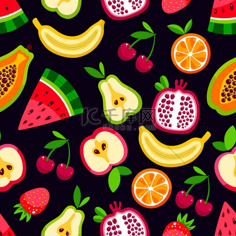 完美的背景, 可爱的水果图案。