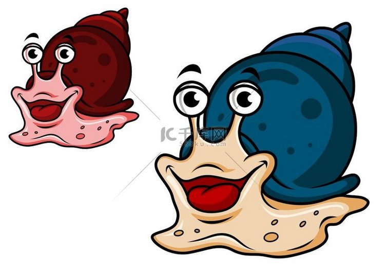 微笑的卡通蜗牛有两种变体，在白