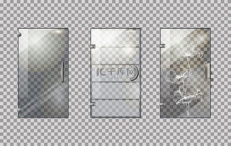 透明背景上的玻璃门系列。