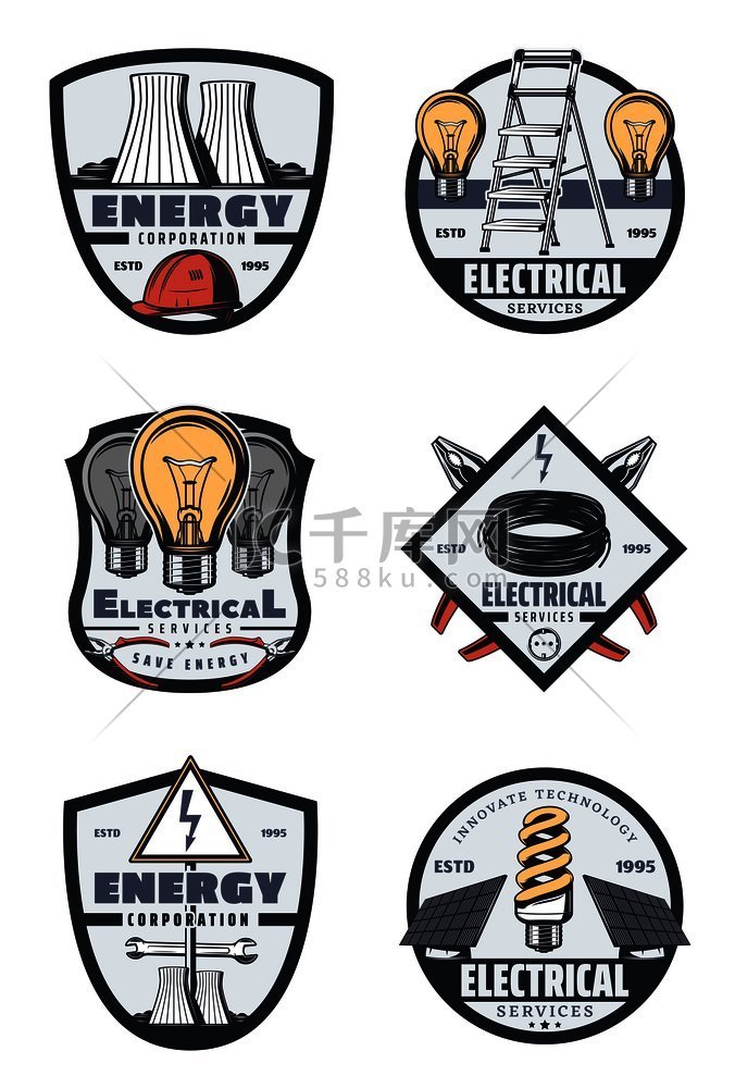 能源行业的电气服务复古徽章灯泡