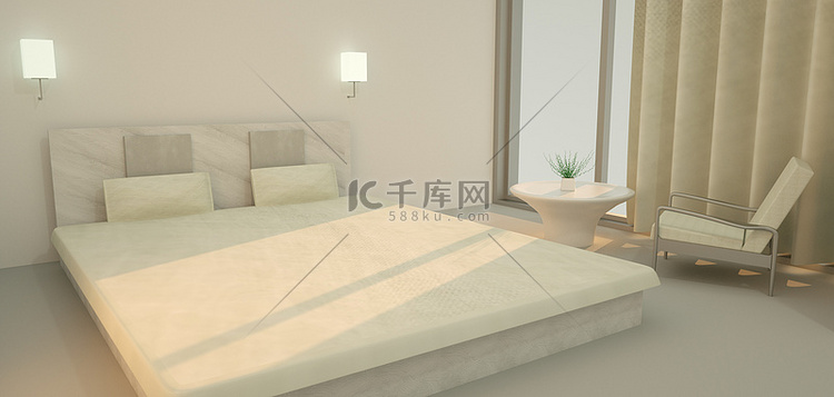 室内设计床暖色立体空间简约小清